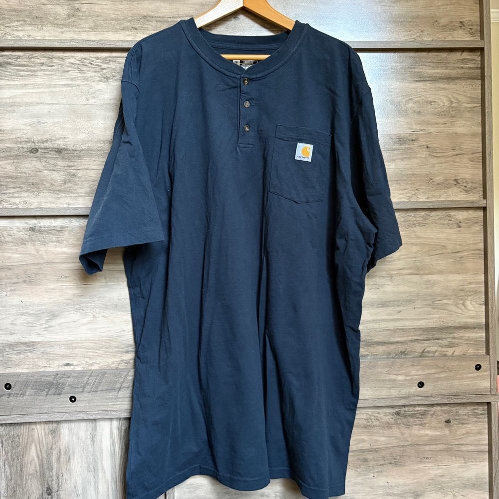 Carhartt 2XL Navy Blue Crew Neck Top Henley Shirt Pocket Tee Casual Outdoors